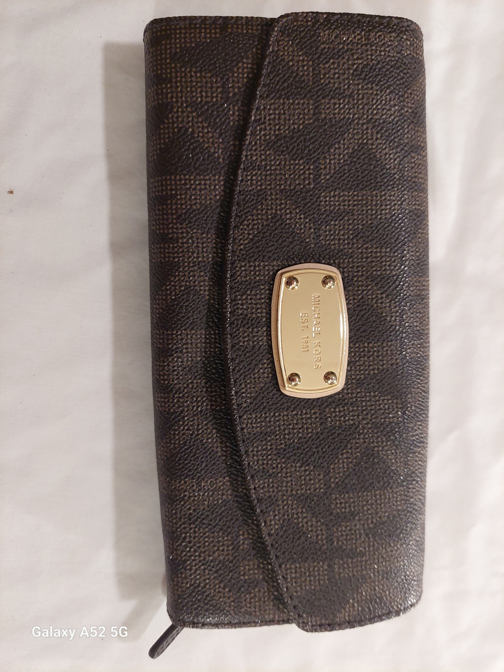 Michael Kors Brown Logo Continental Wallet with Gold Plaque